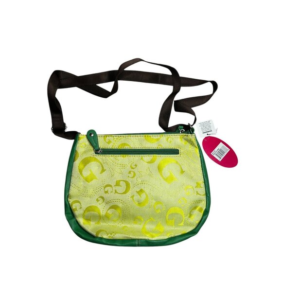 Super Brat Guess Inspired Green & Yellow Logo Shoulder Bag With Studded Details - Picture 5 of 9